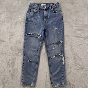 We The Free People High Rise Distressed Jeans Sz 27 Y2K Revival Retro Edgy Boho‎
